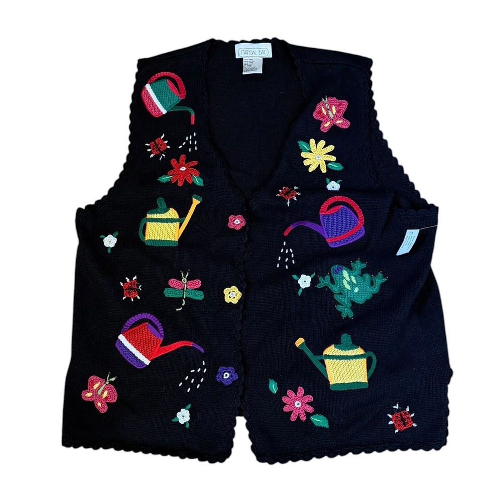 Vtg NWT Mandal Bay Garden Theme Embroidered Sweater Vest XL Women Novelty Flower